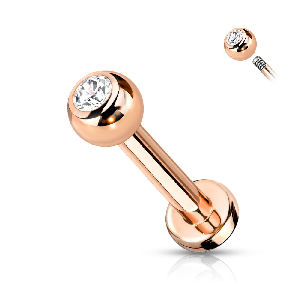 Implant Grade Titanium Externally Threaded PVD Plated Labret With Press Fit CZ Top